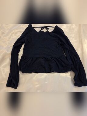 Girls Black Peplum Top Size 5/6 Place Long Sleeve Ruffle Hem Dressy Shirt